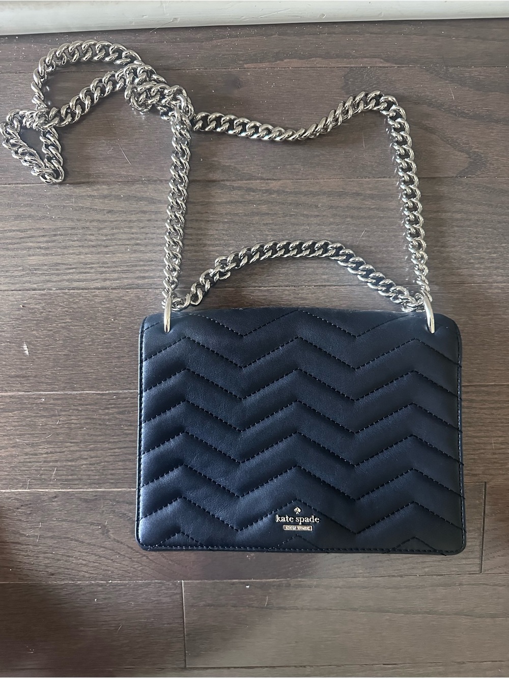 kate spade Black Quilted Chevron Crossbody with Silver Chain